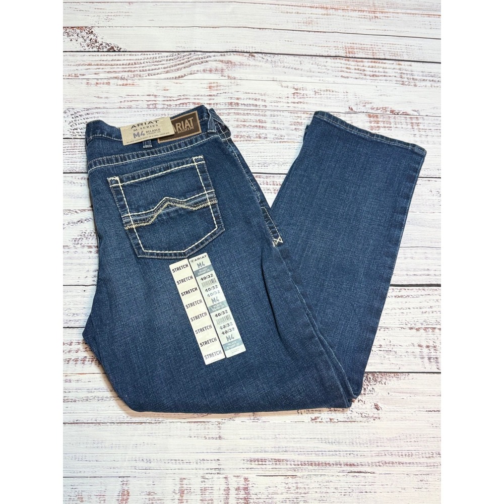 Ariat M4 Relaxed Straight Leg Jeans 40x32 Stretch Dark Wash Denim Blue
